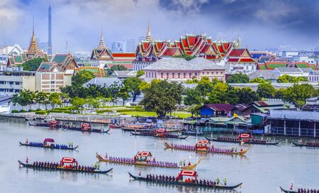 Landscape of Thai's king palace with guard ship on the front.の写真素材
