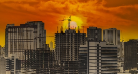 Construction site at sunsetのeditorial素材