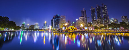 City town at night, Bangkok, Thailand in King celebration.のeditorial素材