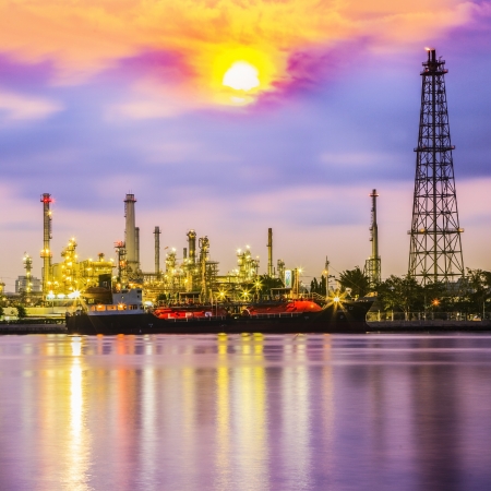oil refinery plant at twilight morningのeditorial素材