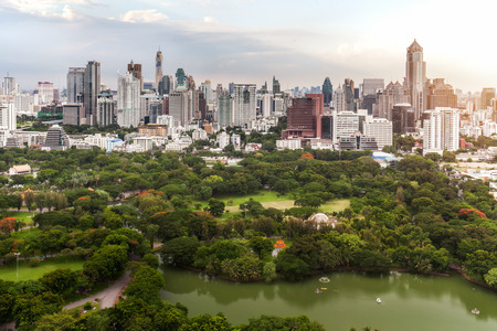  Bangkok city with main garden in moring timeのeditorial素材