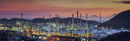 oil refinery industry plant at twilight morningのeditorial素材