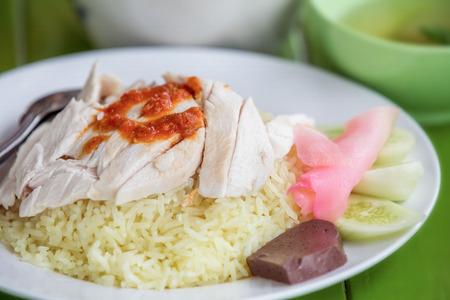 rice steamed with chicken soup and coconut milkの写真素材