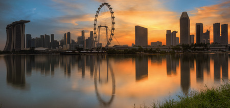 Landscape of Singapore city with sun setのeditorial素材