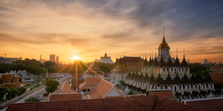 Wat Ratchanaddaram and Loha Prasat Metal Palace in Bangkok ,Thailandのeditorial素材