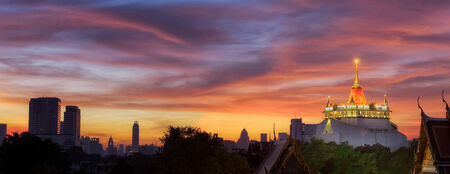 The Golden Mount at Wat Saket, Travel Landmark of Bangkok THAILAND selection focus at the golden pagodaの写真素材