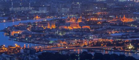 Landscape of Bangkok and the river with the Thai royel place from bird viewの写真素材