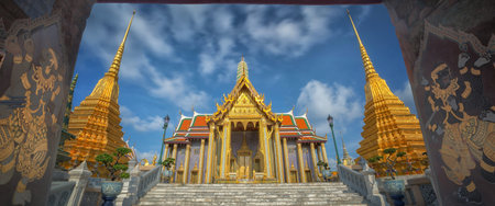 Golden pavilion in Wat Phra Kaew Temple of the Emerald BuddhaGrand palace in Bangkok Thailand