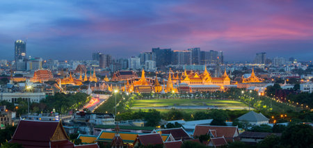Bangkok city, Wat prakeaw with city background, the top of landmark in Thailand