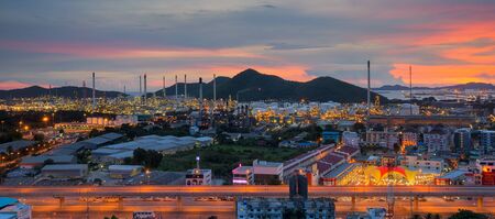 Lamchabang city, oil refinery industry plant at twilight morningの写真素材