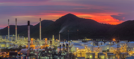 Landscape of oil refinery industry with oil storage tank, Thai oil and gas refinery industrial area in Chonburi, Thailandの写真素材