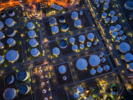 Oil refinery and oil tank storage and chemical plant from air bird eye view, Factory, industrial and Energy conceptのeditorial素材
