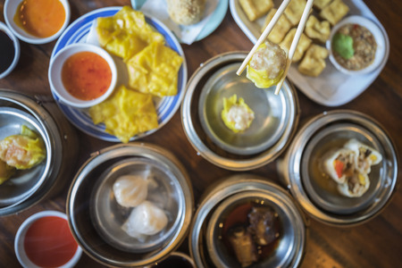 Dimsum in morning time in chinese restaurant in Hongkongの写真素材