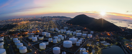 Oil refinery and oil tank and chemical plant from air bird eye view, Factory, industrial and Energy conceptのeditorial素材