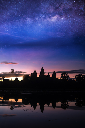Angkor wat temple with morning sunrise and star in Cambodiaの写真素材