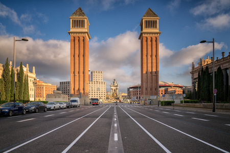 Placa d'Espanya. This iconic square is located at the foot of Montjuic and it's a major landmark in Barcelona, Catalonia, Spainのeditorial素材