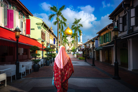 Indian lady walk and travel in Sultan mosque shopping street, Singapore city, Singpore