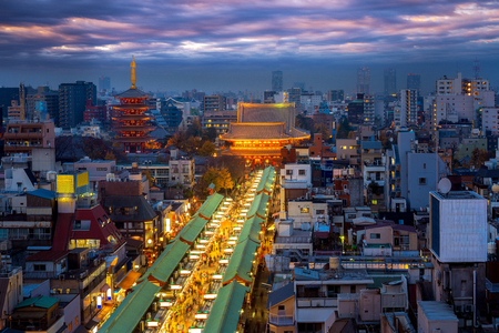 Top view from coffee shop for Nakamise shopping street in Asakusa connect to Sensoji Temple in Asakusa This is the most popular place in Tokyoのeditorial素材