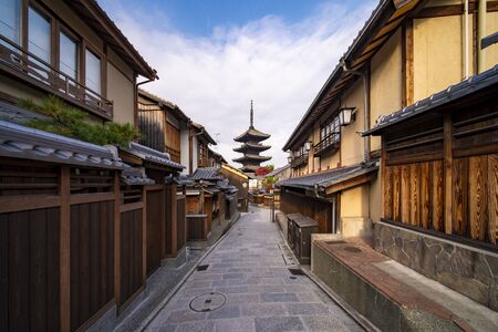 Walkway in Kyoto traditional home and old market with Yasaka Pagoda background, Japan. This background image for your work about travel and tour in Japan and Kyoto.のeditorial素材
