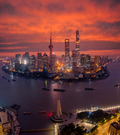 Shanghai city, China city skyline on the Huangpu River