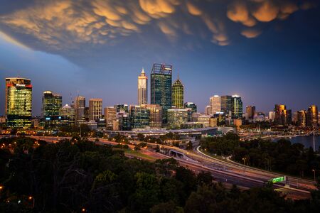 skyline of Perth with city central business district at the sunset skyの写真素材