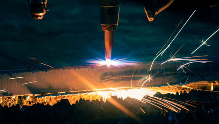 Industrial cnc plasma machine cutting of metal plateの写真素材