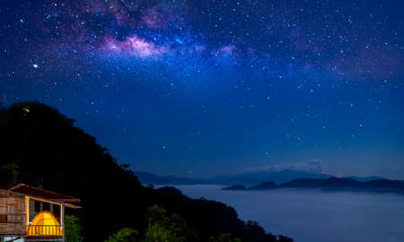 View point of ban Jabo at night, Japo village, mae hong son, Thailandの写真素材