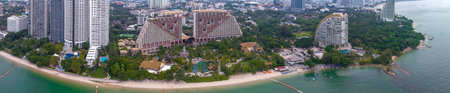 Panorama top view from Pattaya beach in Thailand in summer season with Hotel and beachの写真素材