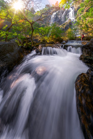 Klonglan water fall in Khlong Lan National Park in Kamphaeng Phet near Chiang mai, Thailand, un seen travel point for camping and relax in holidayの写真素材