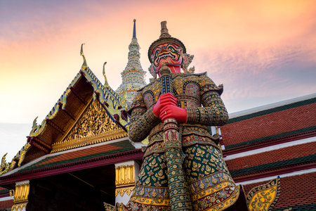 Giant statue at Thailand Grand palace and Wat phra kaew , Bangkok cityの写真素材