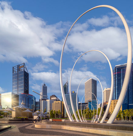 elizabeth quay park, Perth cityscape  building landmark in Australia city with blue skyの写真素材