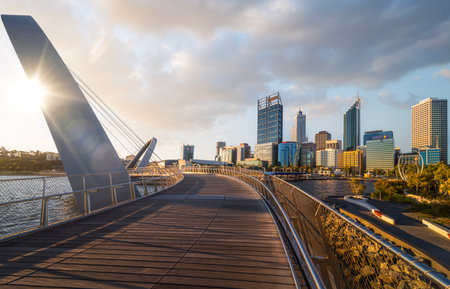 elizabeth quay park, Perth cityscape  building landmark in Australia city with blue skyの写真素材