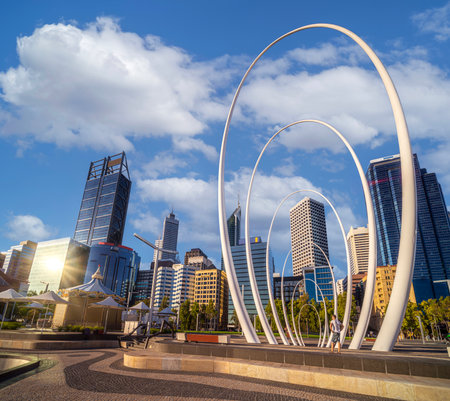 elizabeth quay park, Perth cityscape  building landmark in Australia city with blue skyの写真素材