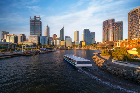 elizabeth quay park, Perth cityscape  building landmark in Australia city with blue skyの写真素材