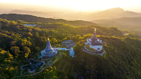 Morning sunrise on the top of Doi inthanon mountain, Chiang mai, Thailand, Asiaの写真素材