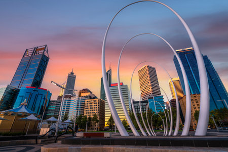 elizabeth quay park, Perth cityscape  building landmark in Australia city with blue skyの写真素材