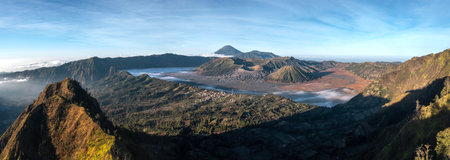 Mount Bromo, is an active volcano and part of the Tengger massif, in East Java, Indonesia.の写真素材