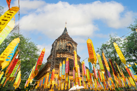 Pagoda of wat lok moli temple in Chiang mai city, Thailandの写真素材