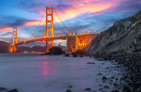 Golden Gate Bridge over San Francisco Bay,  Northern California, USAの写真素材