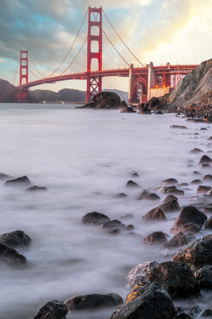 Golden Gate Bridge over San Francisco Bay,  Northern California, USAの写真素材