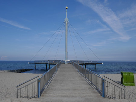 Sea bridge "Hohwachter Flunder" in Hohwacht, Baltic Sea, Germany, Schleswig-Holsteinの写真素材
