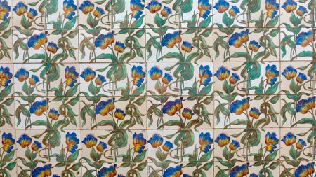 Azulejos, traditional Portuguese tiles with floral pattern
