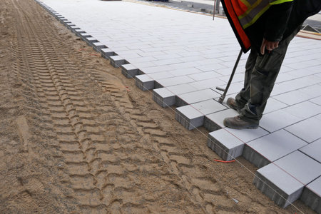 New paving stones on the sidewalk, close-up