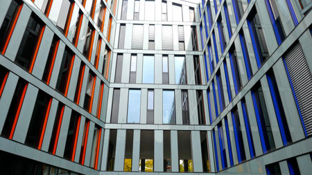 Facade, glass facade of a modern office building in Hamburg, Germany