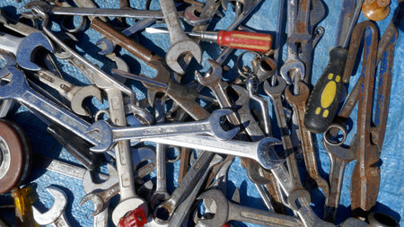 Jumble of old rusty hand tools