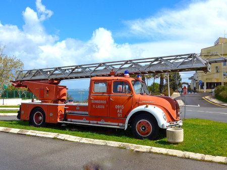 Lagos, Portugal, Europe, 03/23/2017 Old fire department with an extendable ladder on the roof.