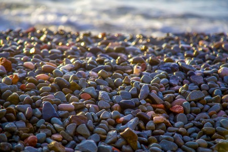 Sea pebble, stones background, beach rocksの写真素材