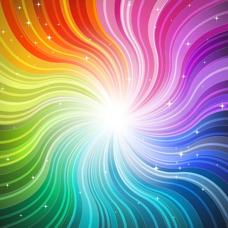 Rainbow-wave background with glittering starsのイラスト素材
