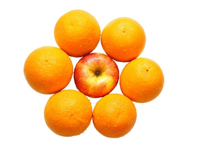 Apples and oranges isolated on a white backgroundの写真素材