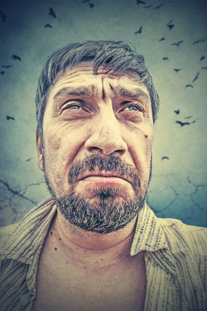 portrait of a man who thinksの写真素材